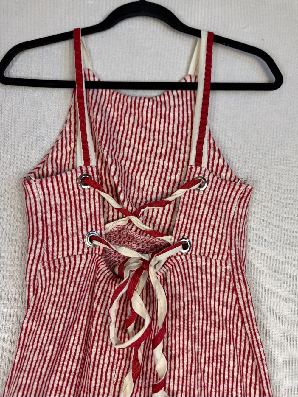 Zara Red White Striped Lace-Up Back Midi Dress Size Small Coastal Cottagecore - Picture 6 of 12
